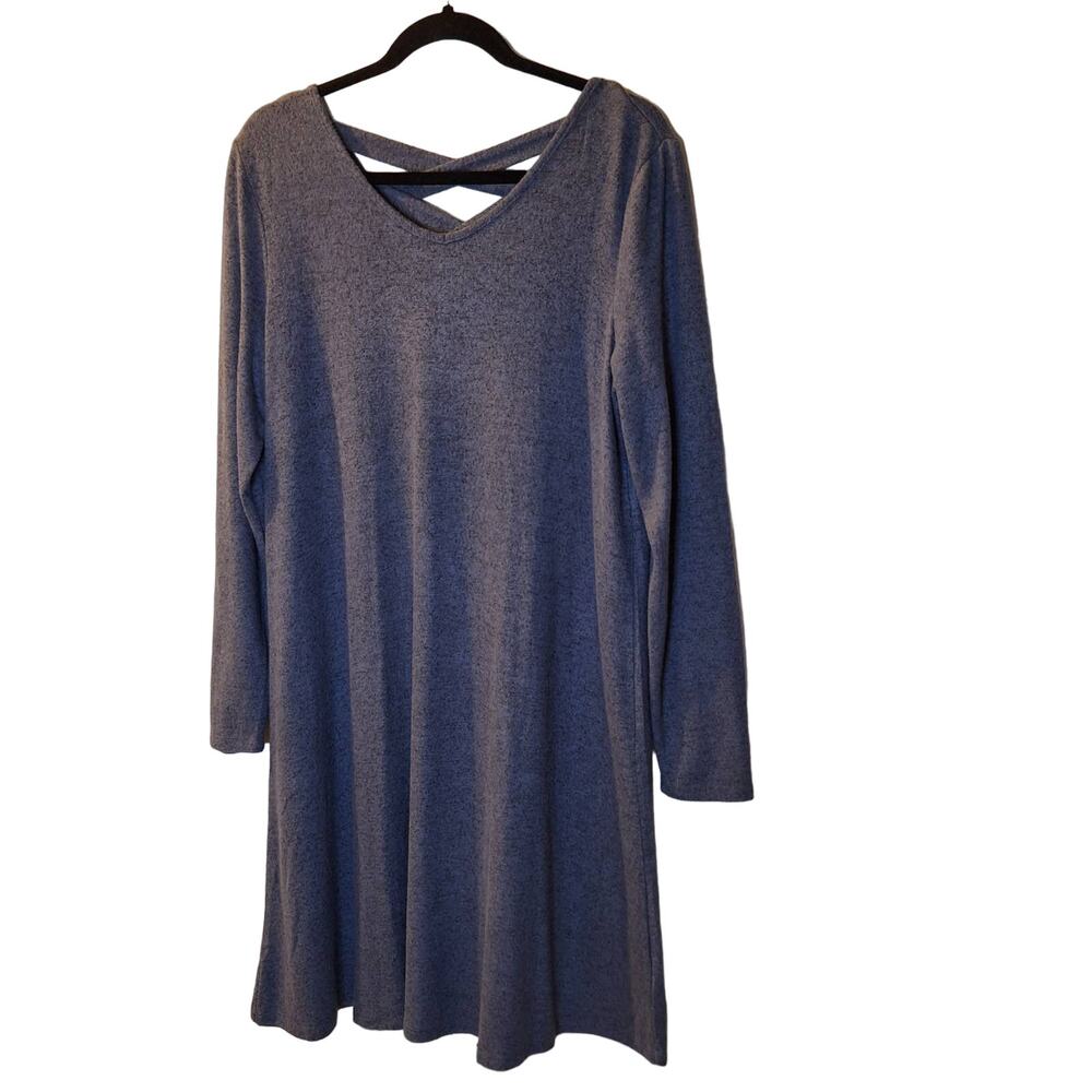 Studio 1886 Criss-cross back knit dress blue long sleeve V neck sz M